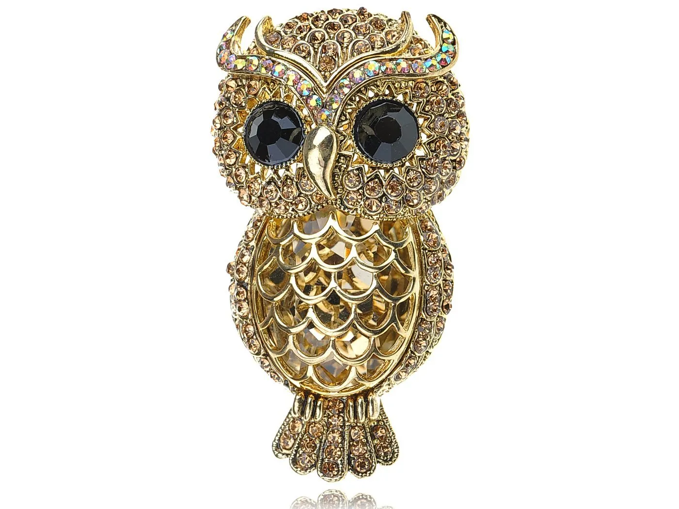Alilang Gold Toned Topaz Crystal Rhinestone Owl Greek Roman Mythical Bird Novelty Pin Brooch