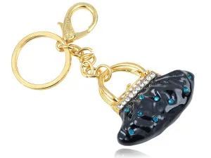 Alilang Golden Tone Dark Resin Sapphire Crystal Accented Lady Handbag Purse Hook Key Chain