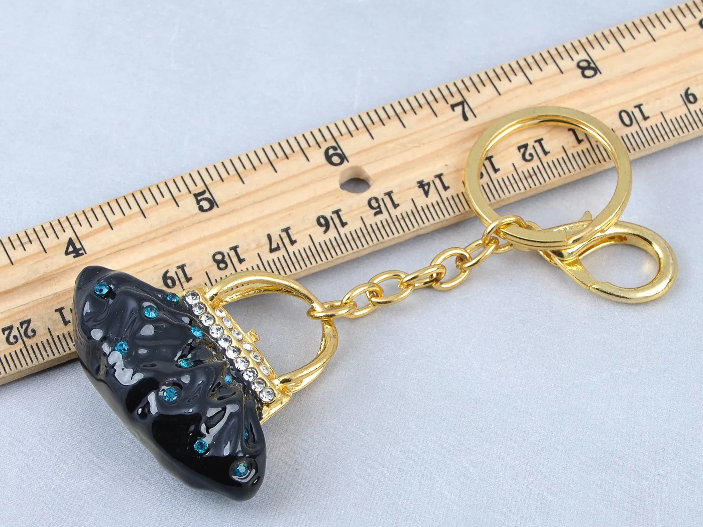 Alilang Golden Tone Dark Resin Sapphire Crystal Accented Lady Handbag Purse Hook Key Chain