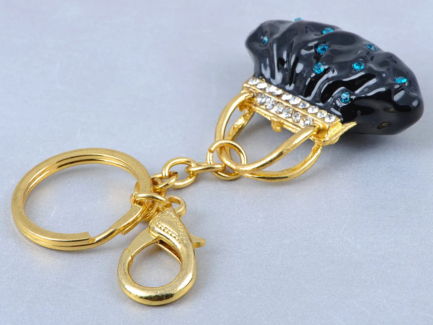 Alilang Golden Tone Dark Resin Sapphire Crystal Accented Lady Handbag Purse Hook Key Chain