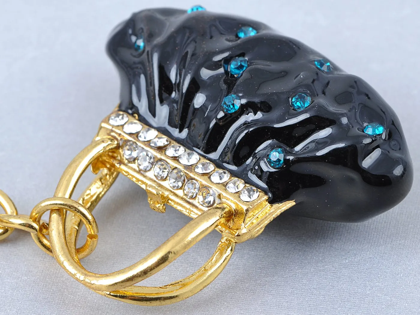 Alilang Golden Tone Dark Resin Sapphire Crystal Accented Lady Handbag Purse Hook Key Chain