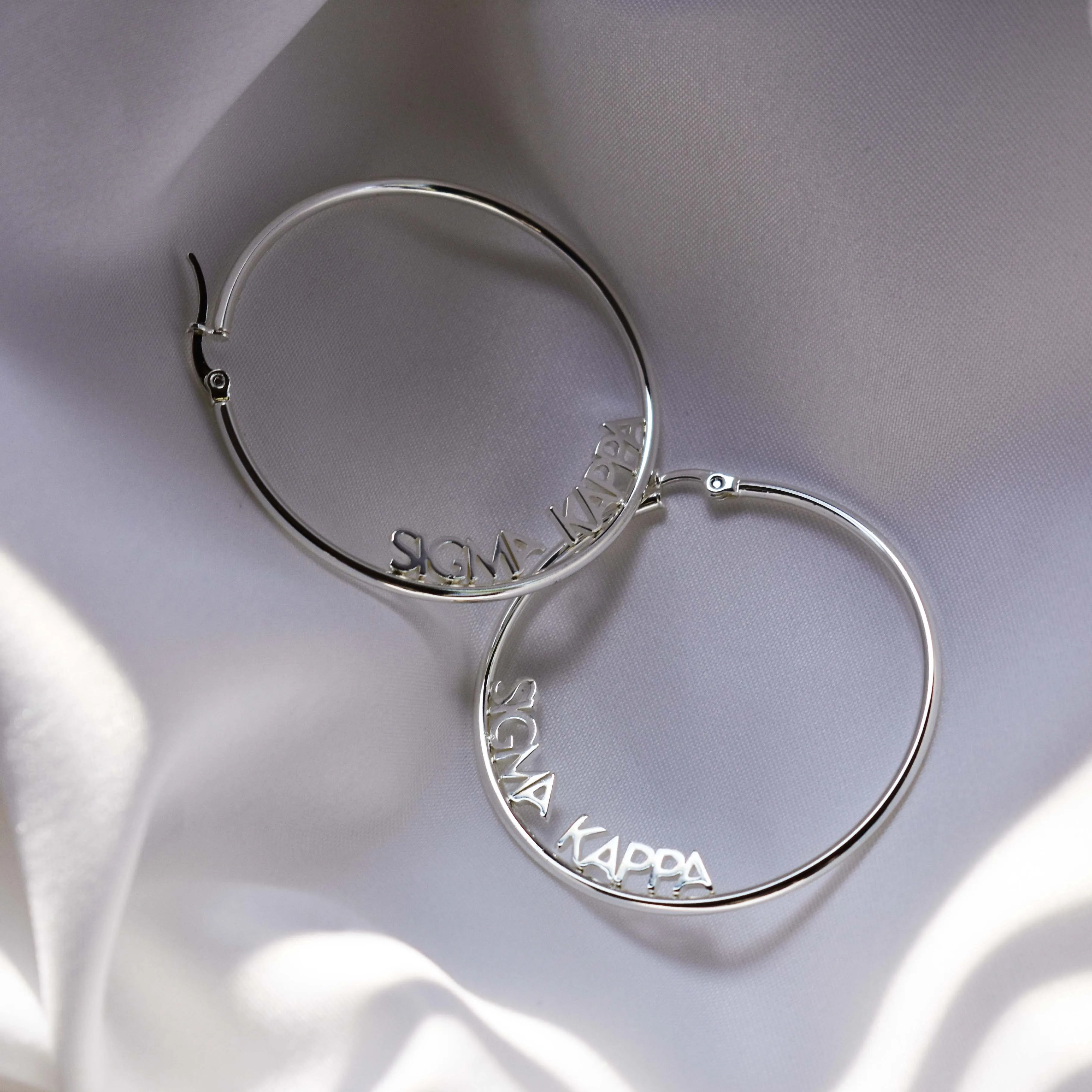 Alpha Sigma Alpha Silver Hoop Earrings- Name Design