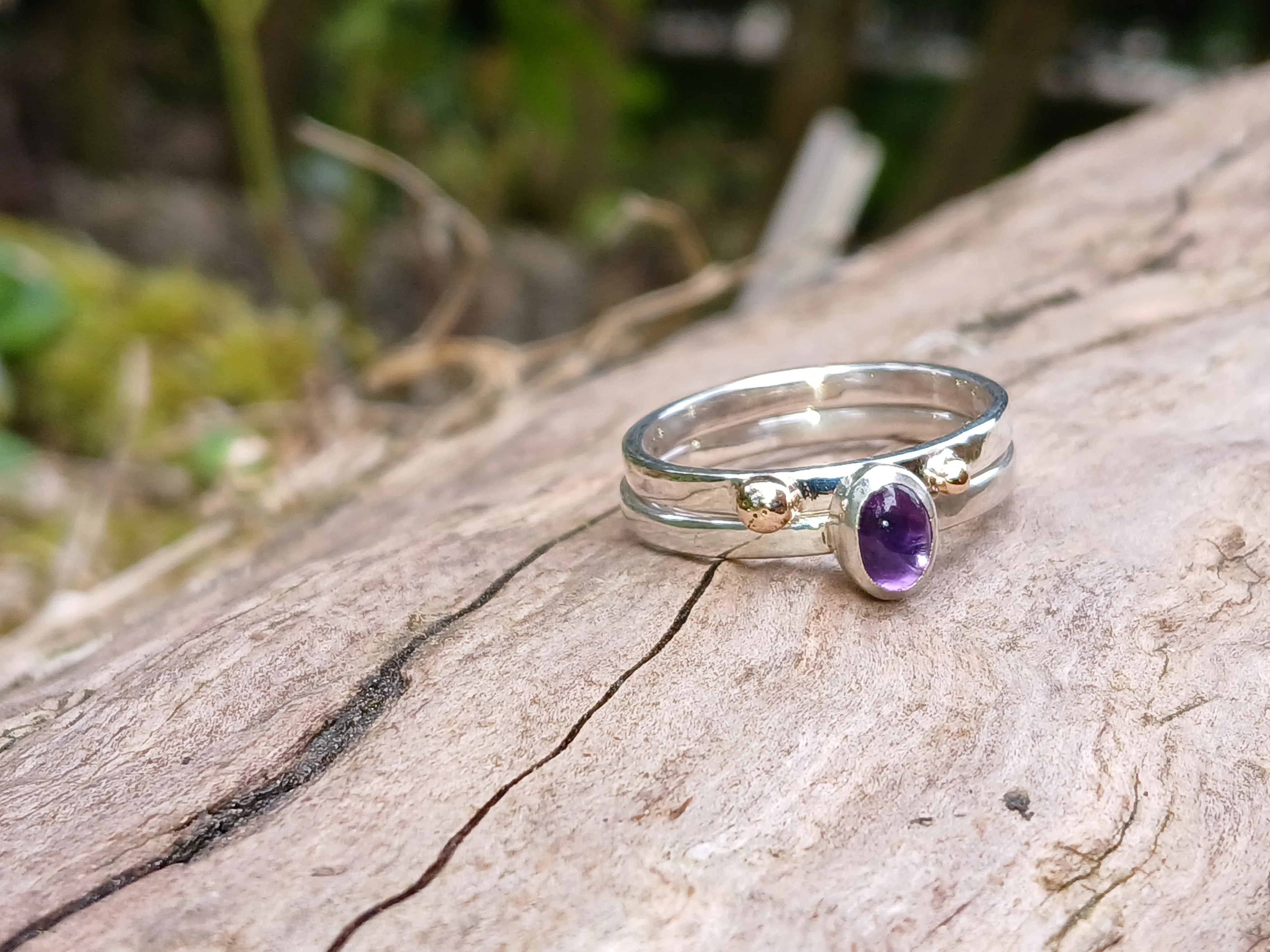 Amethyst Iolite and Gold Dot Stacking Set