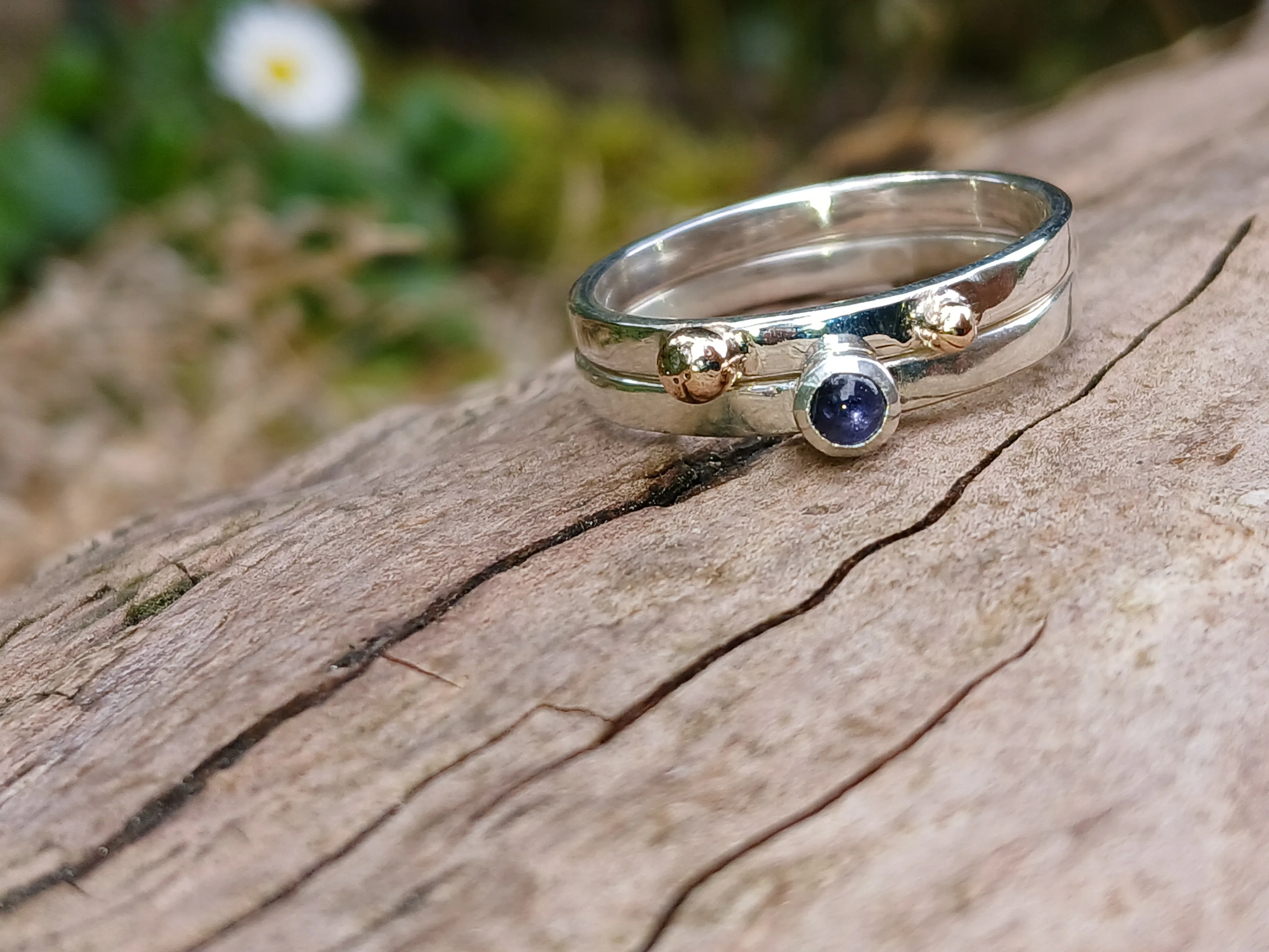 Amethyst Iolite and Gold Dot Stacking Set