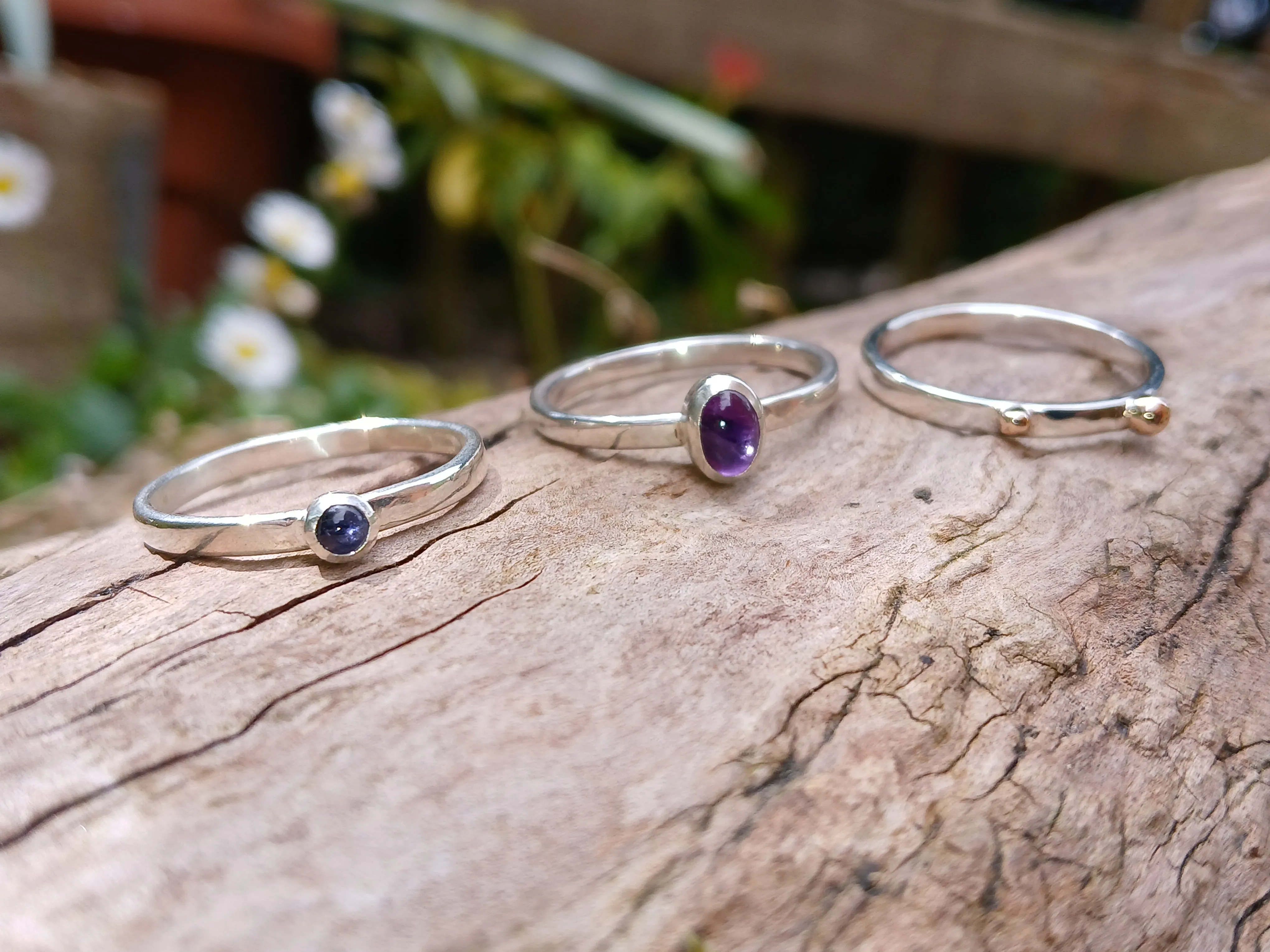 Amethyst Iolite and Gold Dot Stacking Set