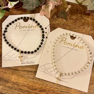 Ankle Bracelet- Stretchy Beaded Anklet with Dangle Cross Charm