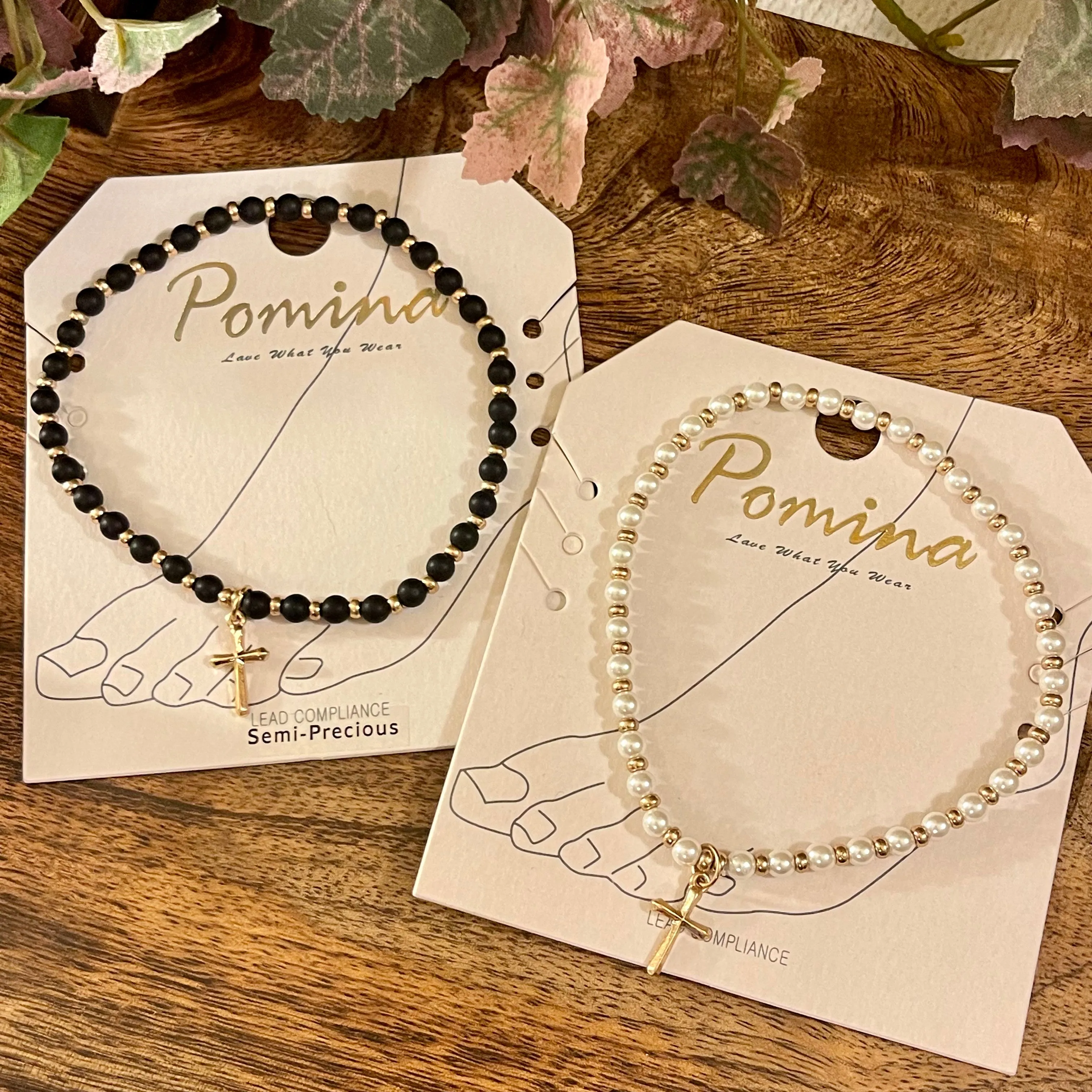Ankle Bracelet- Stretchy Beaded Anklet with Dangle Cross Charm