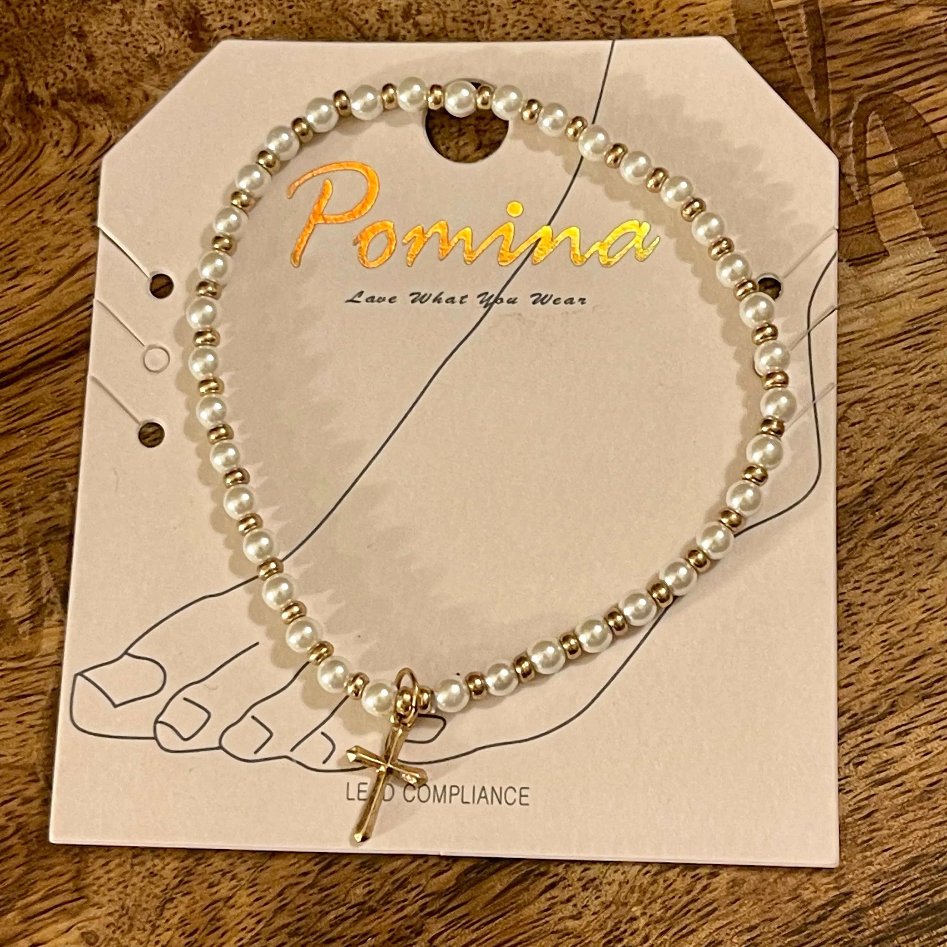 Ankle Bracelet- Stretchy Beaded Anklet with Dangle Cross Charm