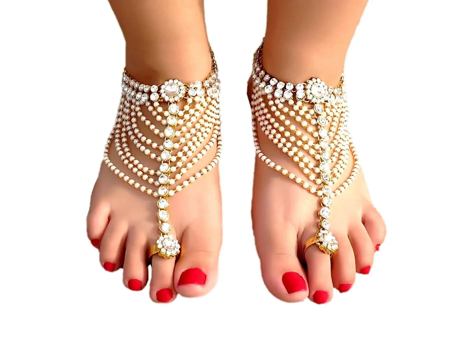 Antique Traditional Kundan Pearls Stone Gold Plated Payal Anklet