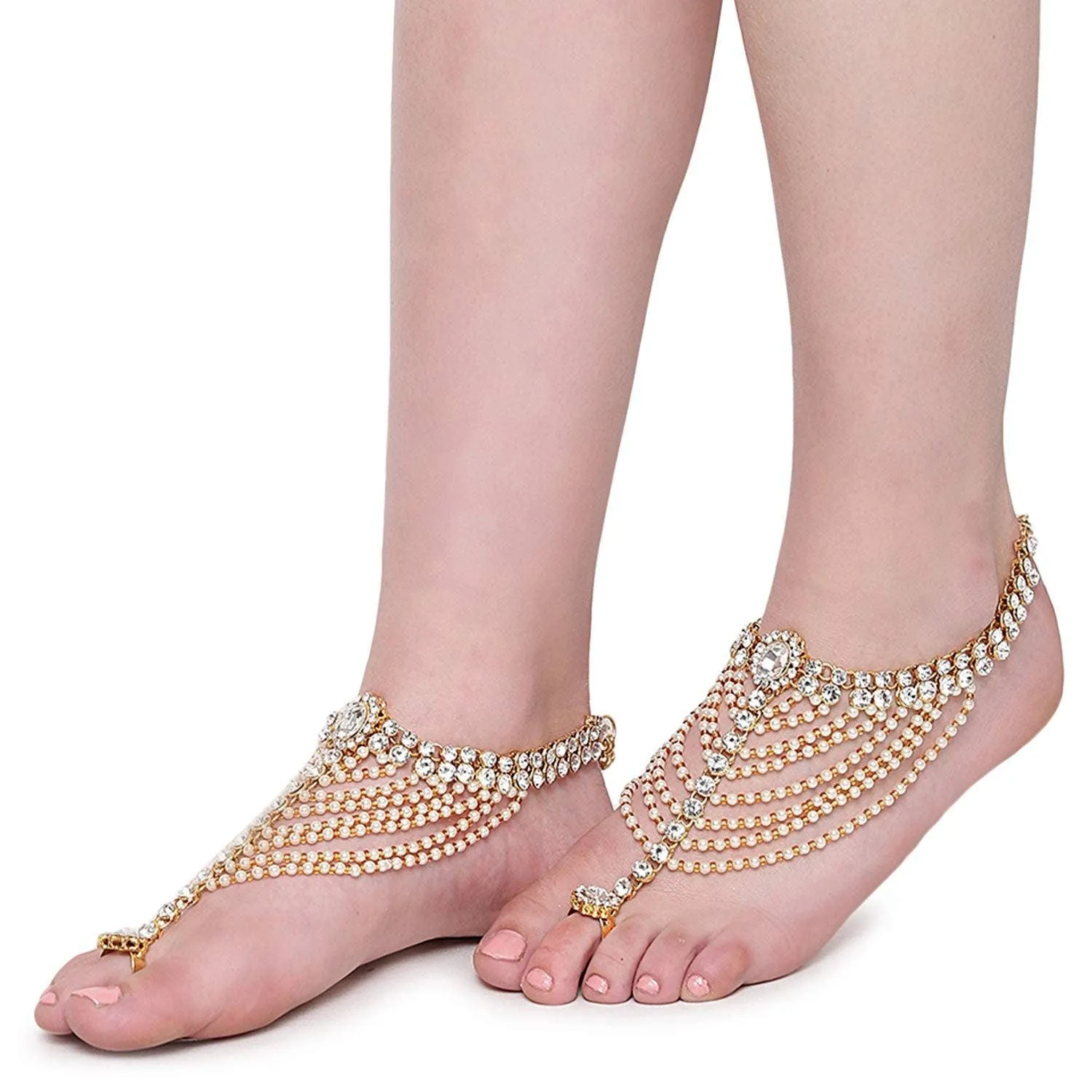 Antique Traditional Kundan Pearls Stone Gold Plated Payal Anklet
