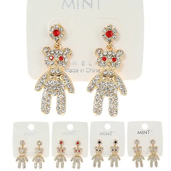 Bear Rhinestone Earrings 40227-4C  (12 units)