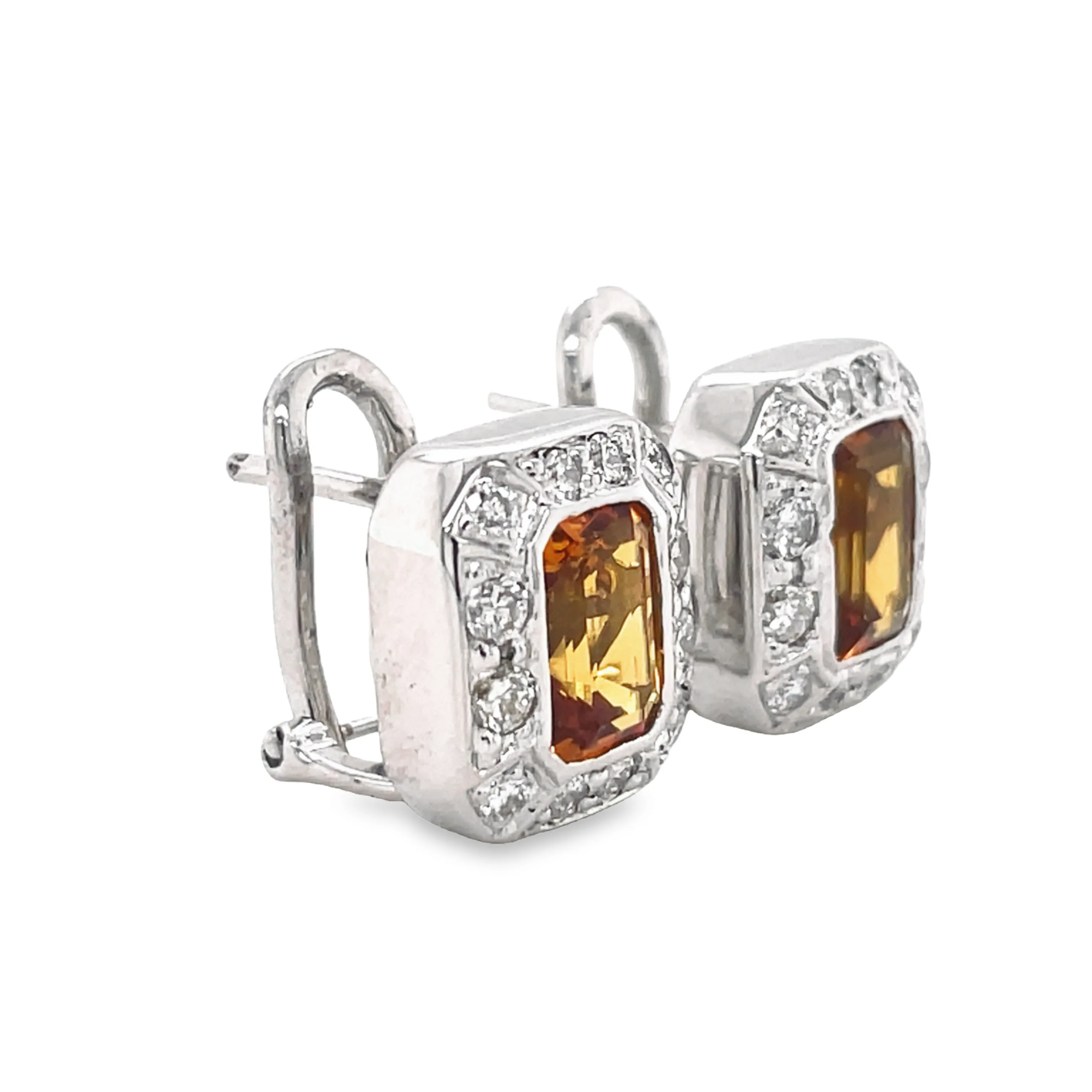 Bezel Set Citrine Diamond Earrings