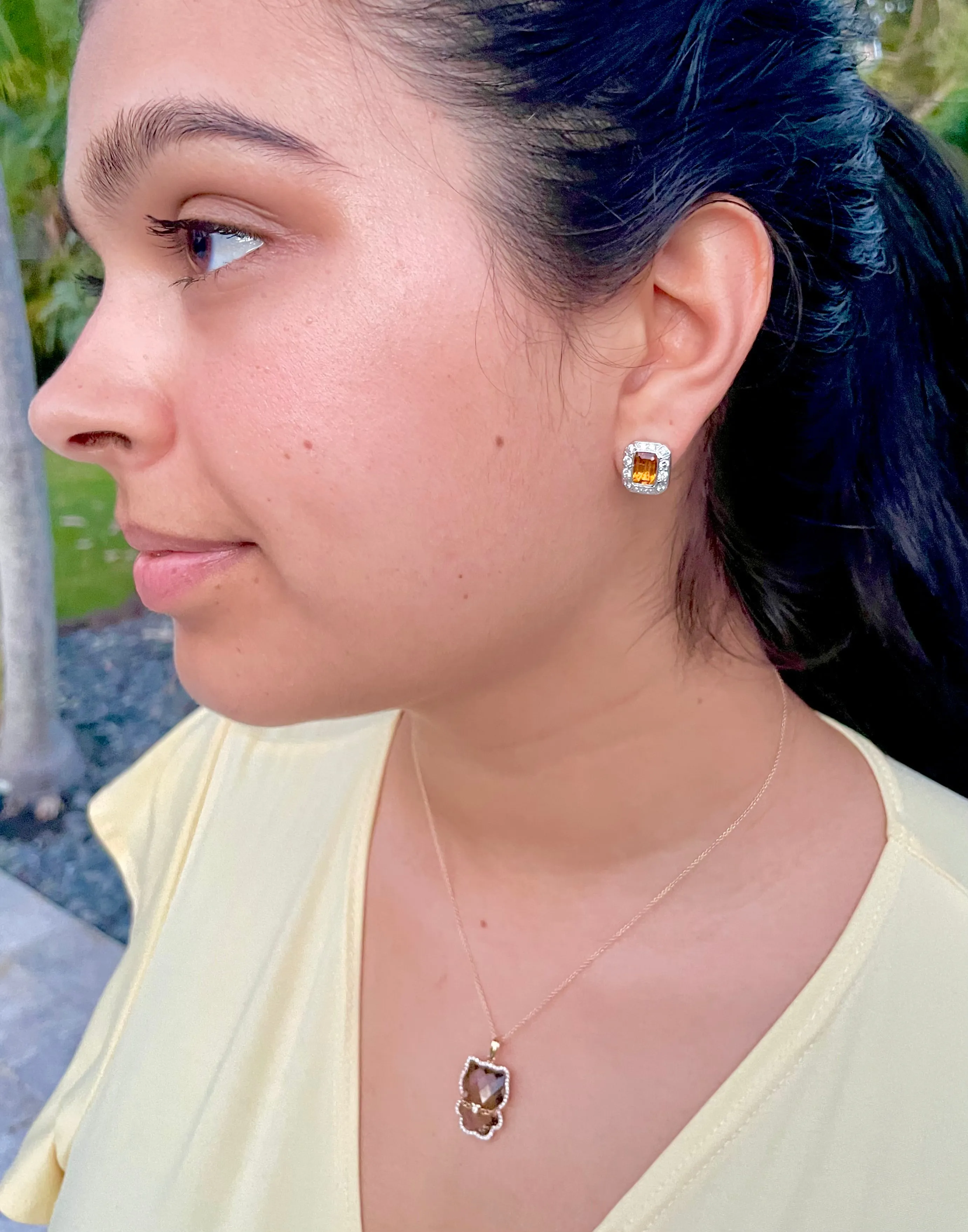 Bezel Set Citrine Diamond Earrings