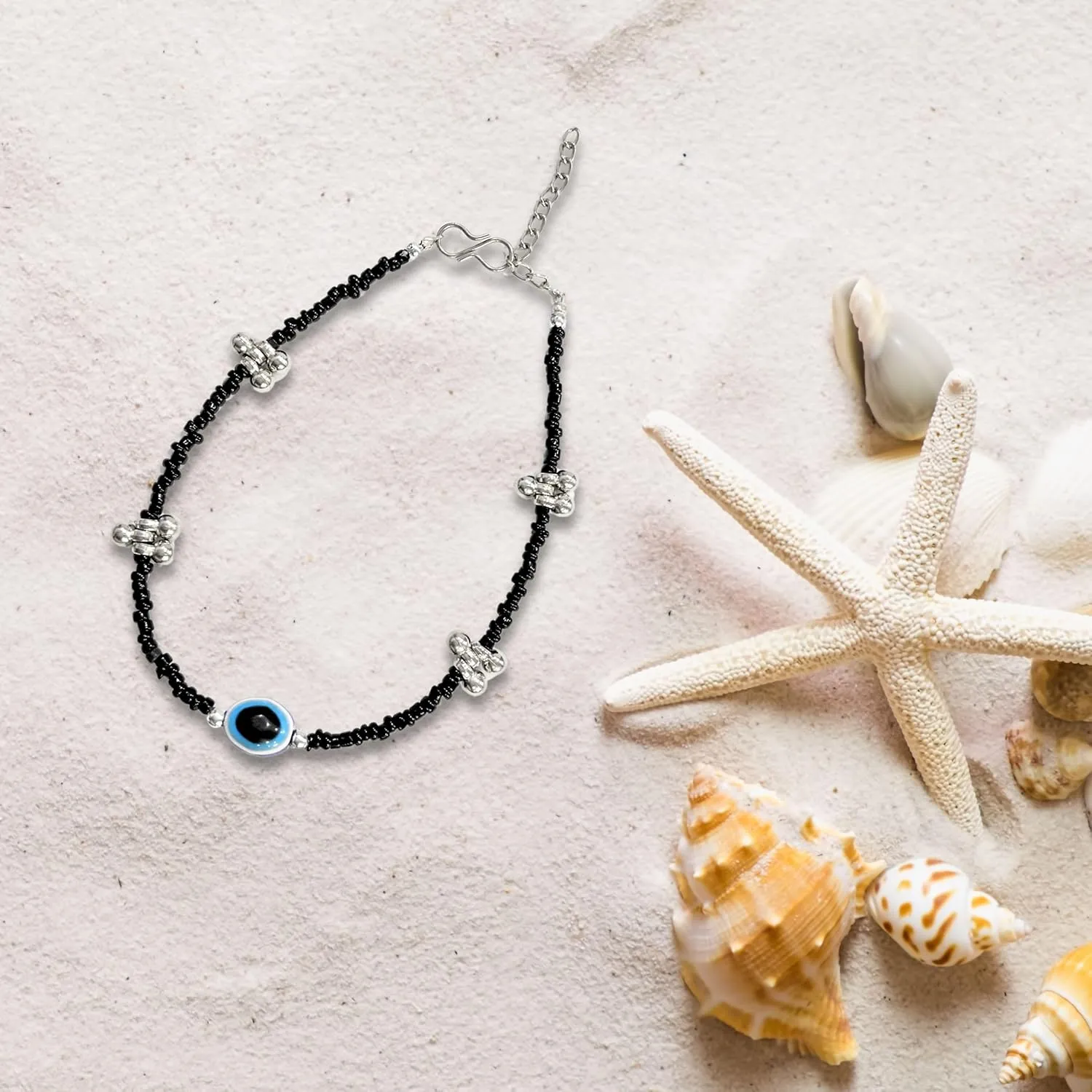 Black Bead Crystal Evil Eye Anklet Bracelet for Women Handmade Simple Waterproof Ankle Foot Bracelets for Women Minimalist Jewelry Adjustable