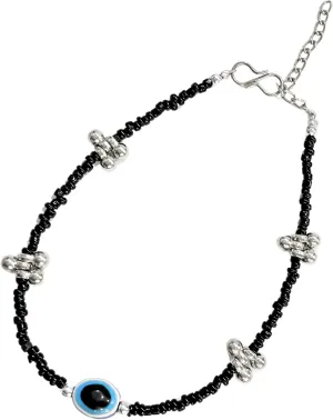 Black Bead Crystal Evil Eye Anklet Bracelet for Women Handmade Simple Waterproof Ankle Foot Bracelets for Women Minimalist Jewelry Adjustable