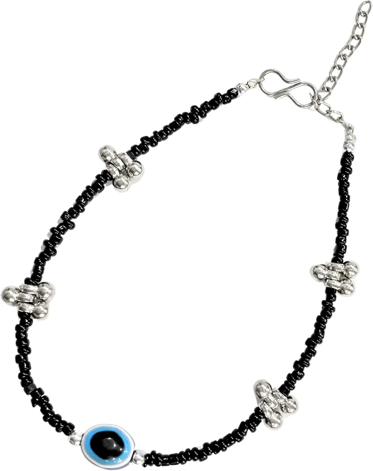 Black Bead Crystal Evil Eye Anklet Bracelet for Women Handmade Simple Waterproof Ankle Foot Bracelets for Women Minimalist Jewelry Adjustable