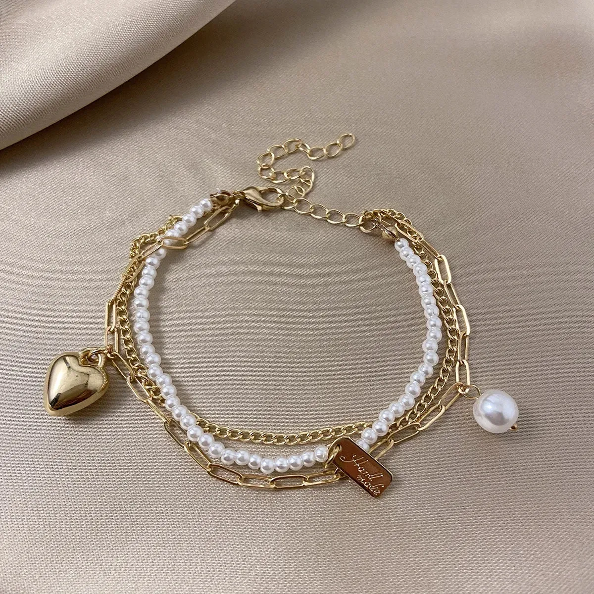 Bracelets Charm Jewelry BCJTXY21 Multi-Layer Pearl Heart Folded Fashion