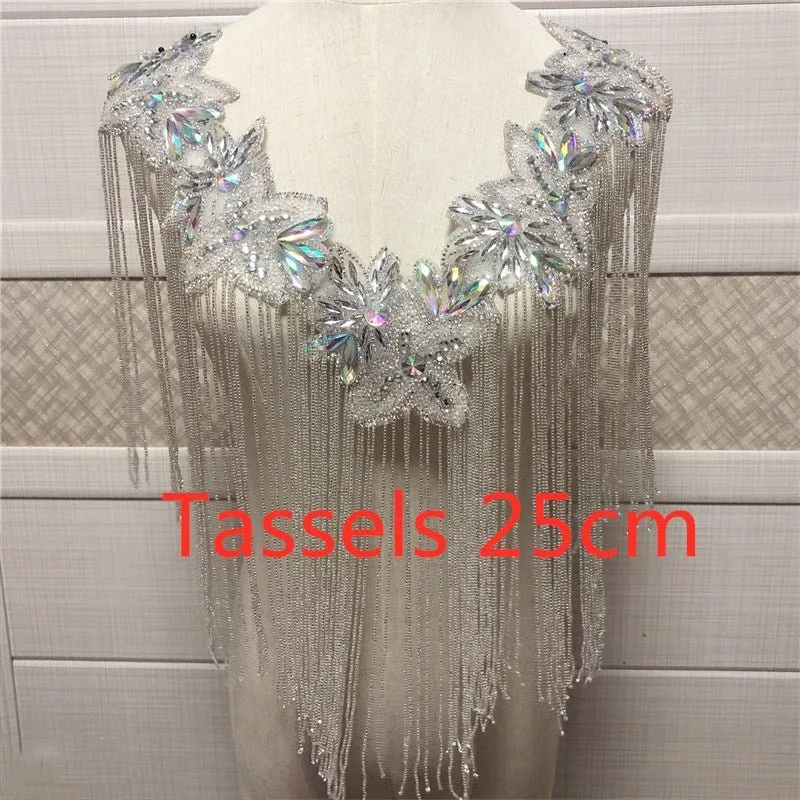 Bridal Wedding Party Rhinestone Crystal String Beaded Sequin Glitter Full Body Sew On Patch Trim Applique / 10 COLOR DESIGNS