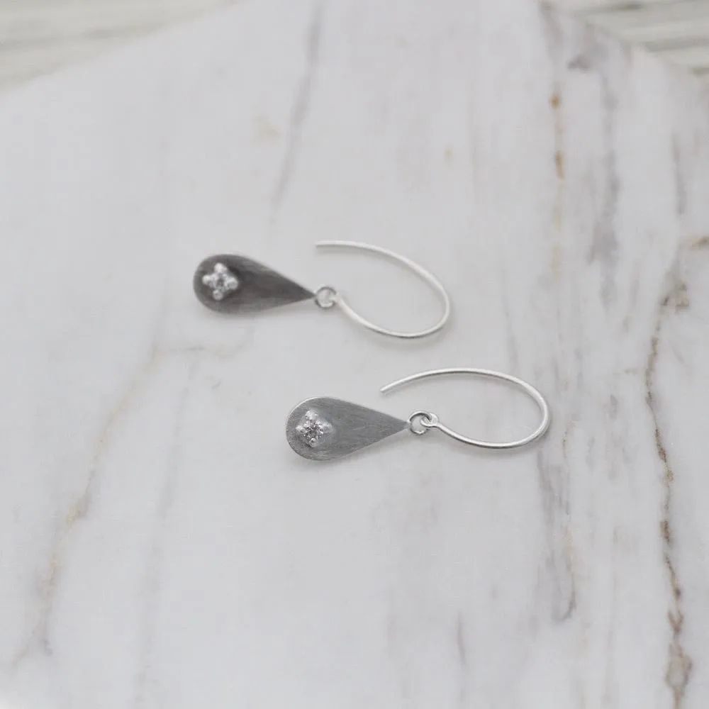 Brushed Sterling Silver Dewdrop with Cubic Zirconium Earring