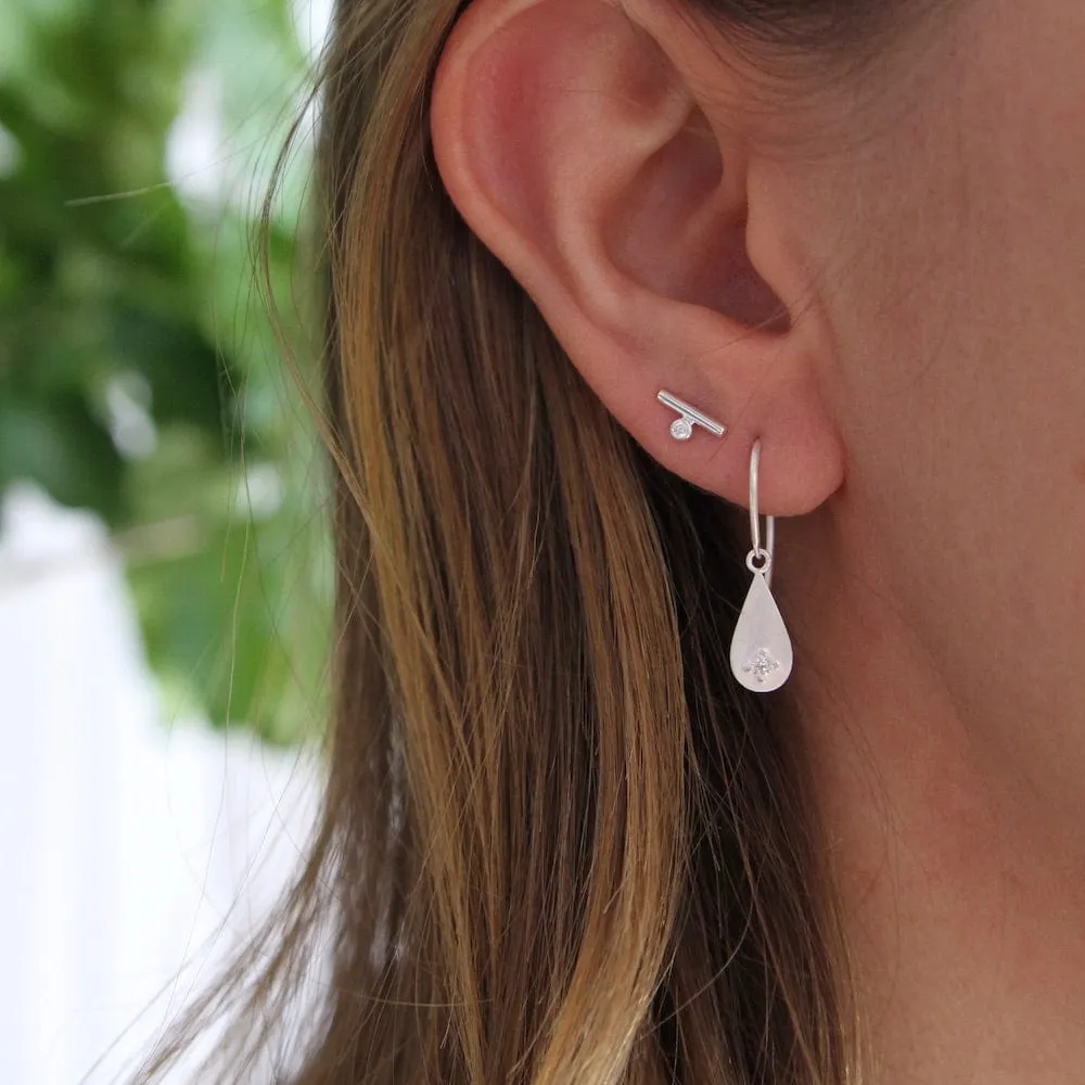 Brushed Sterling Silver Dewdrop with Cubic Zirconium Earring