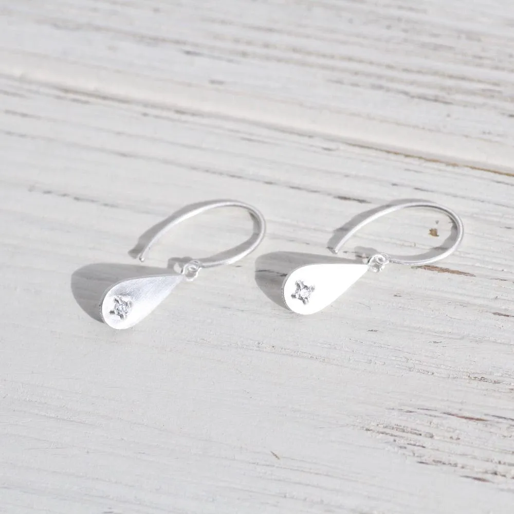 Brushed Sterling Silver Dewdrop with Cubic Zirconium Earring