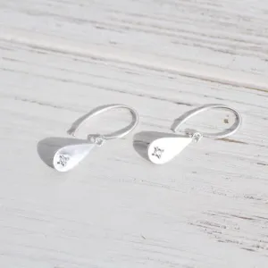 Brushed Sterling Silver Dewdrop with Cubic Zirconium Earring