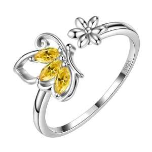 Butterfly Ring Open Birthstone November Citrine Women Girls Jewelry Birthday Gift