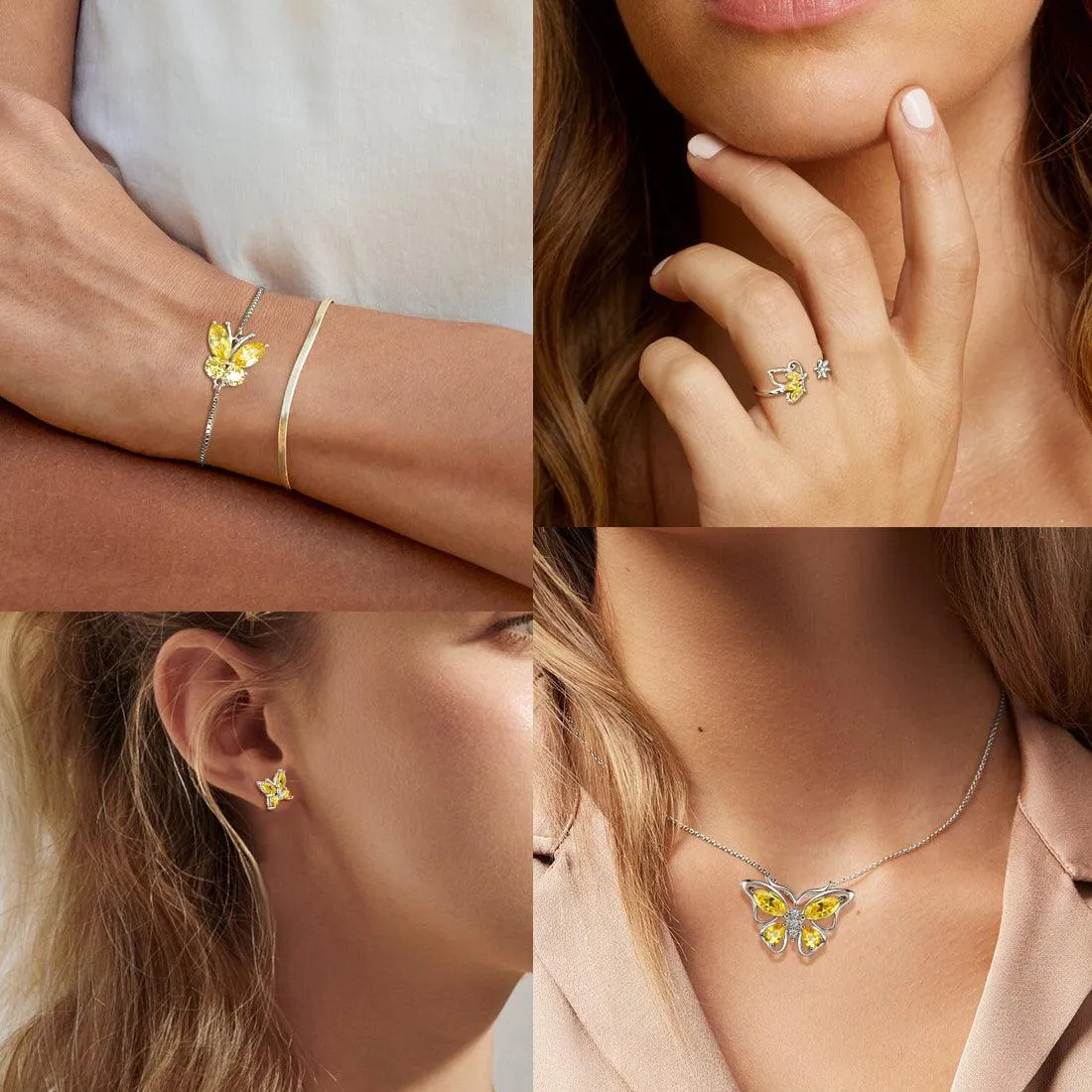 Butterfly Ring Open Birthstone November Citrine Women Girls Jewelry Birthday Gift