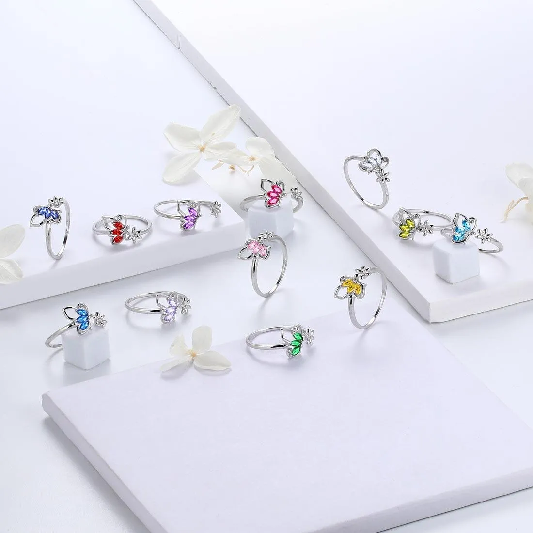 Butterfly Ring Open Birthstone November Citrine Women Girls Jewelry Birthday Gift