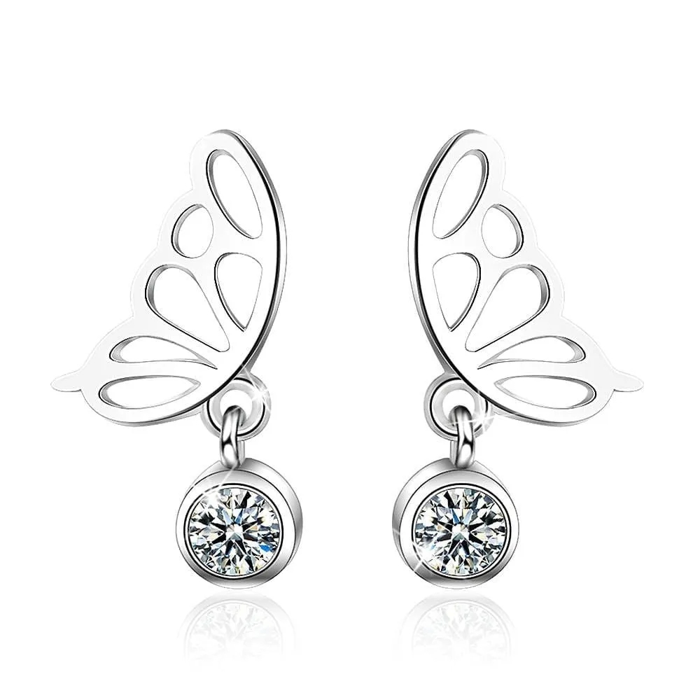 Butterfly Wings with Sparkling Zirconias Drop Earrings