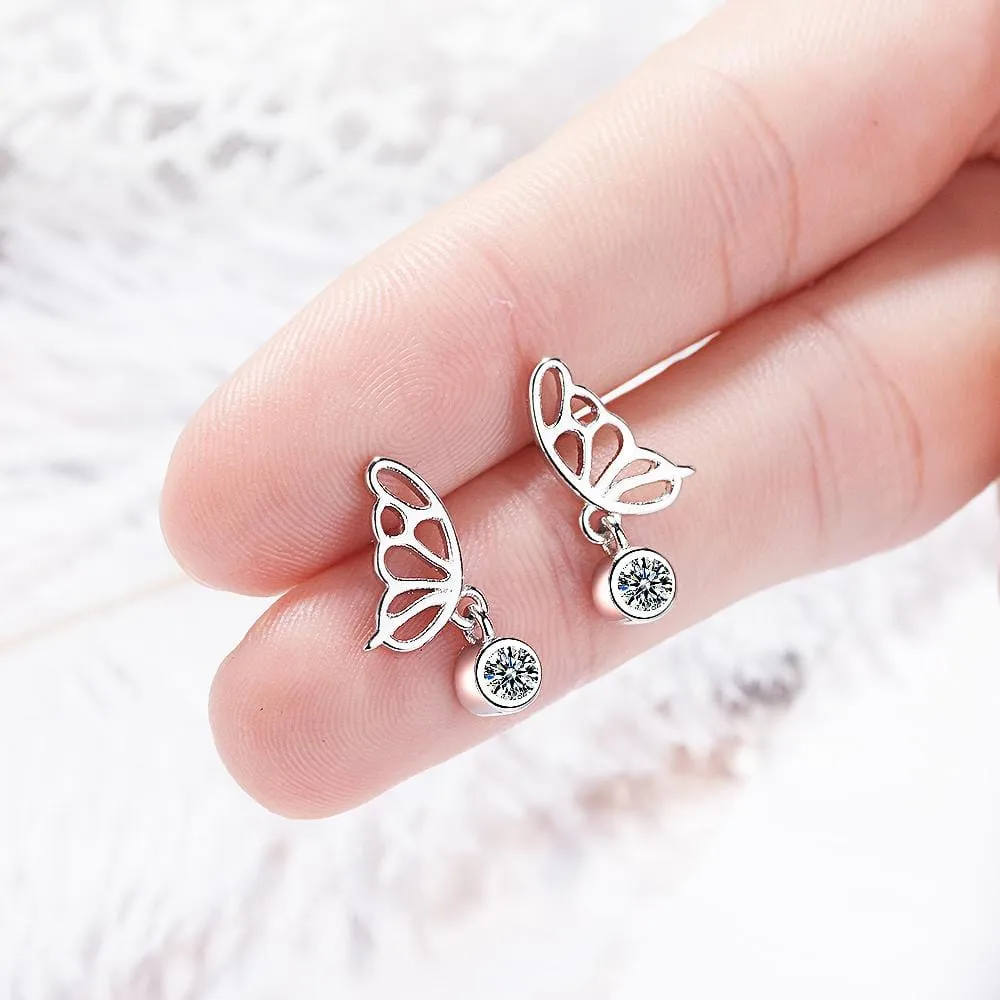 Butterfly Wings with Sparkling Zirconias Drop Earrings