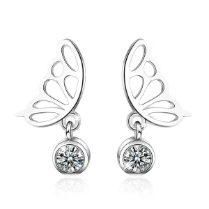 Butterfly Wings with Sparkling Zirconias Drop Earrings
