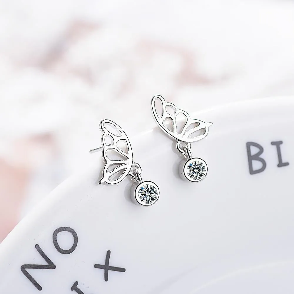 Butterfly Wings with Sparkling Zirconias Drop Earrings