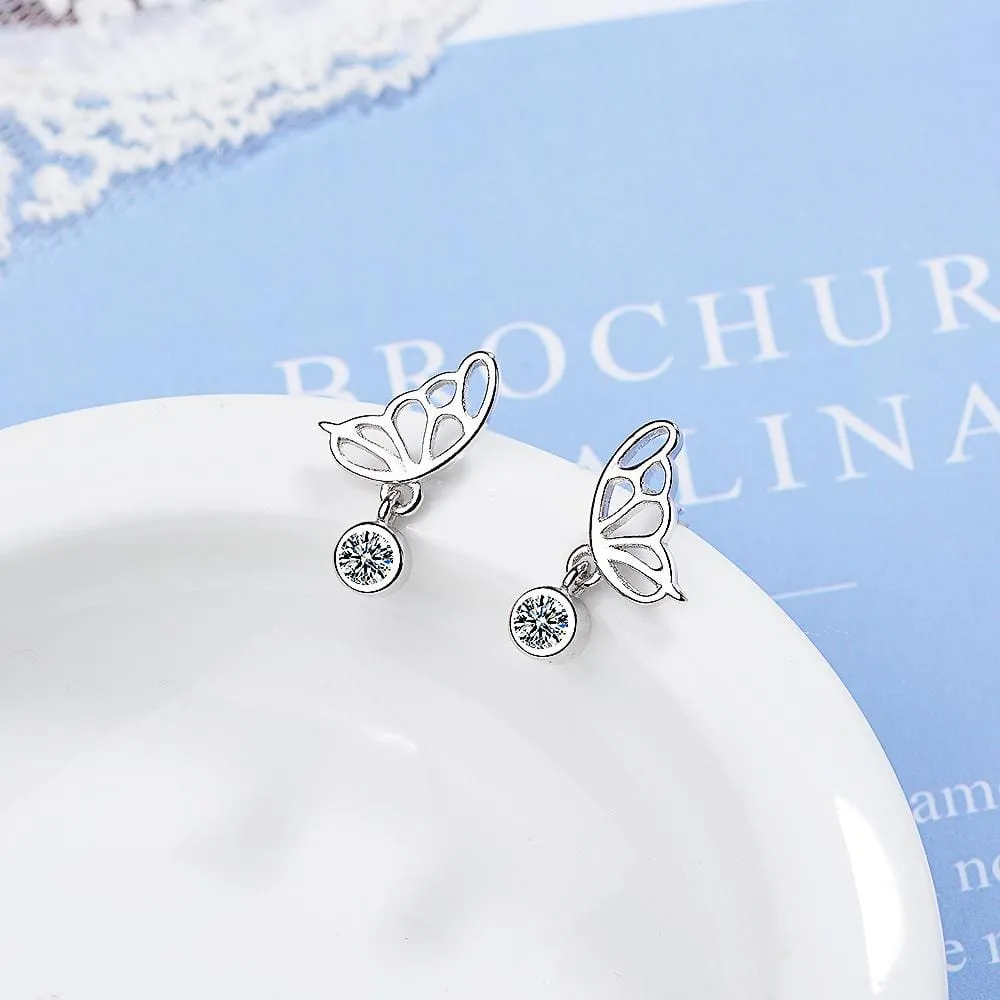 Butterfly Wings with Sparkling Zirconias Drop Earrings
