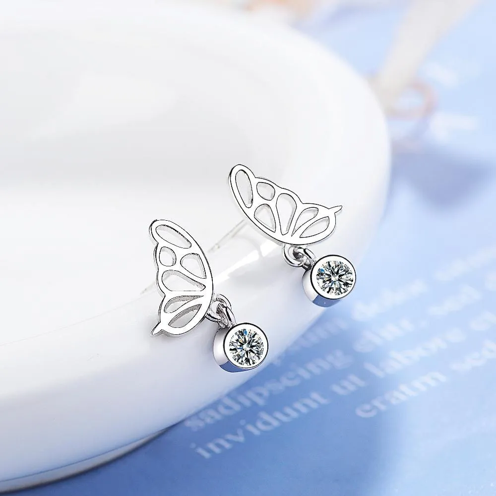 Butterfly Wings with Sparkling Zirconias Drop Earrings