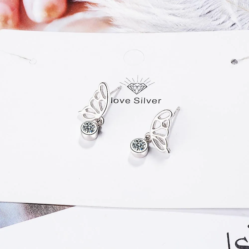 Butterfly Wings with Sparkling Zirconias Drop Earrings