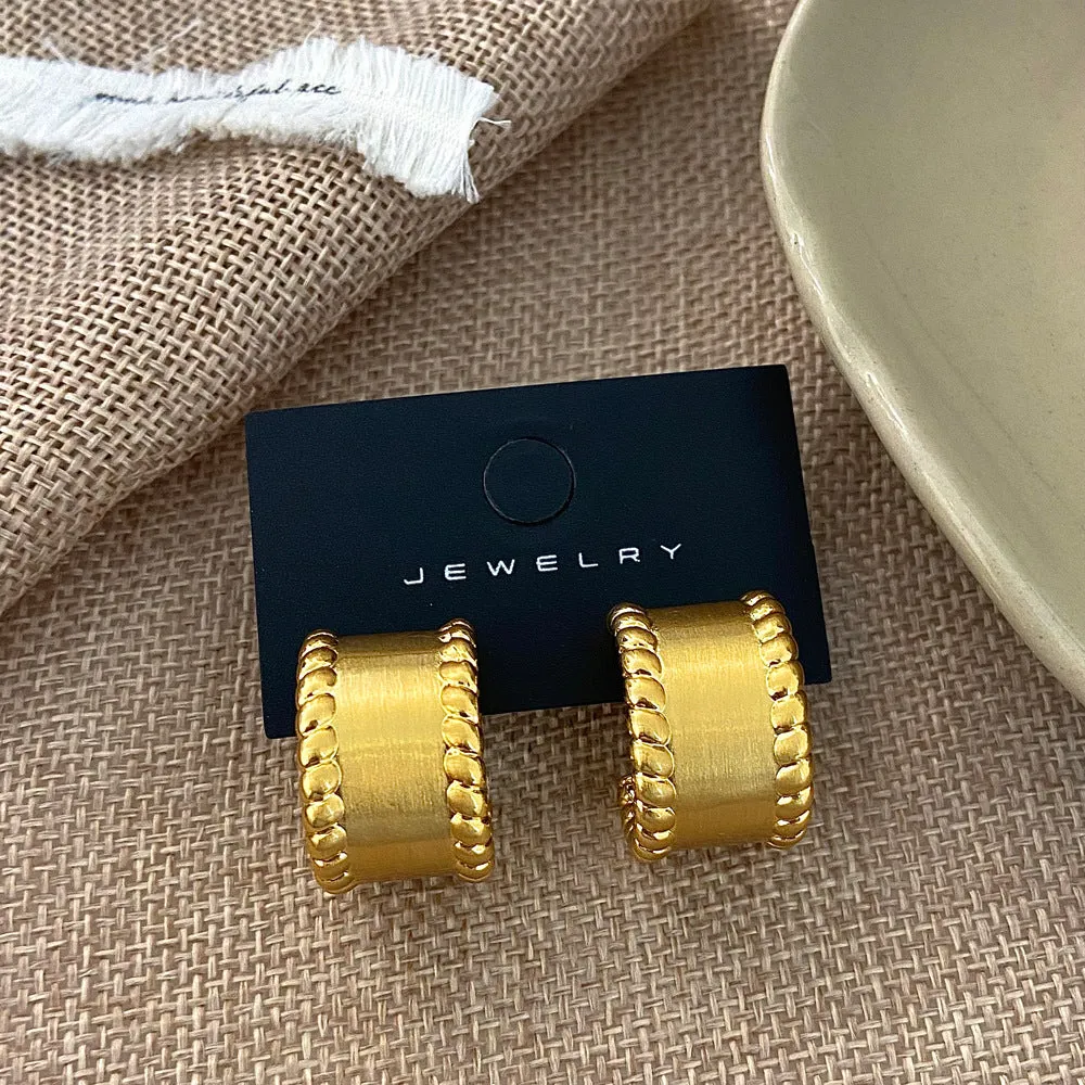 C Shape Twisted Styled Gold Pin Earrings JLT12893