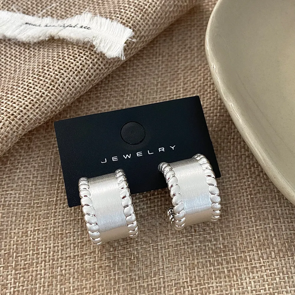 C Shape Twisted Styled Silver Pin Earrings JLT12894