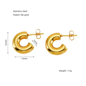 C Shaped Classic Gold Hoop Earring JLT12939