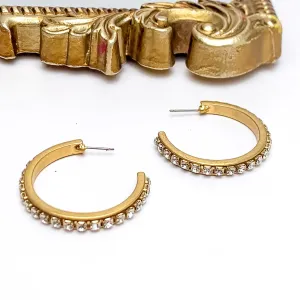 City Nights Gold Tone Hoop Earrings With Inlaid Clear Crystals