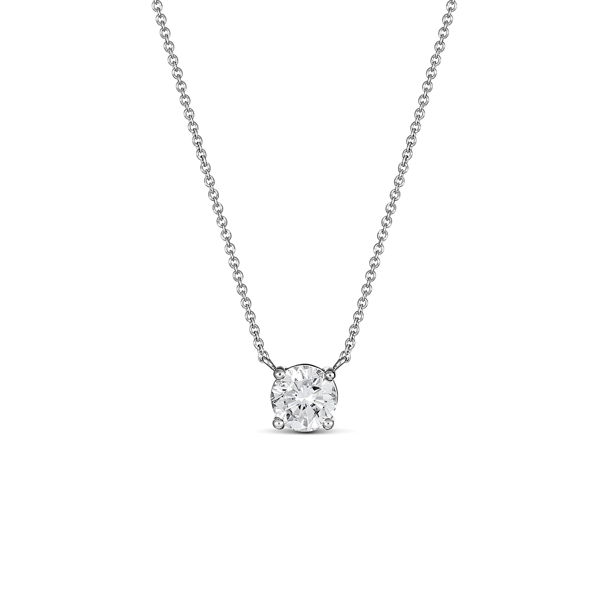 Classic 4 Claw Diamond Pendant Necklace | White Gold
