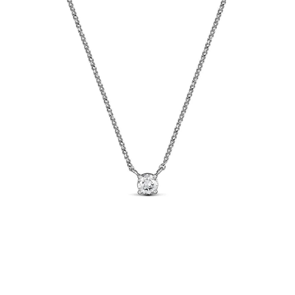 Classic 4 Claw Diamond Pendant Necklace | White Gold