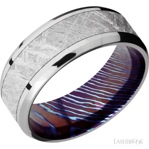 Cobalt Chrome with Polish, Polish Finish and Meteorite Inlay and Titanium Damascus - 8MM