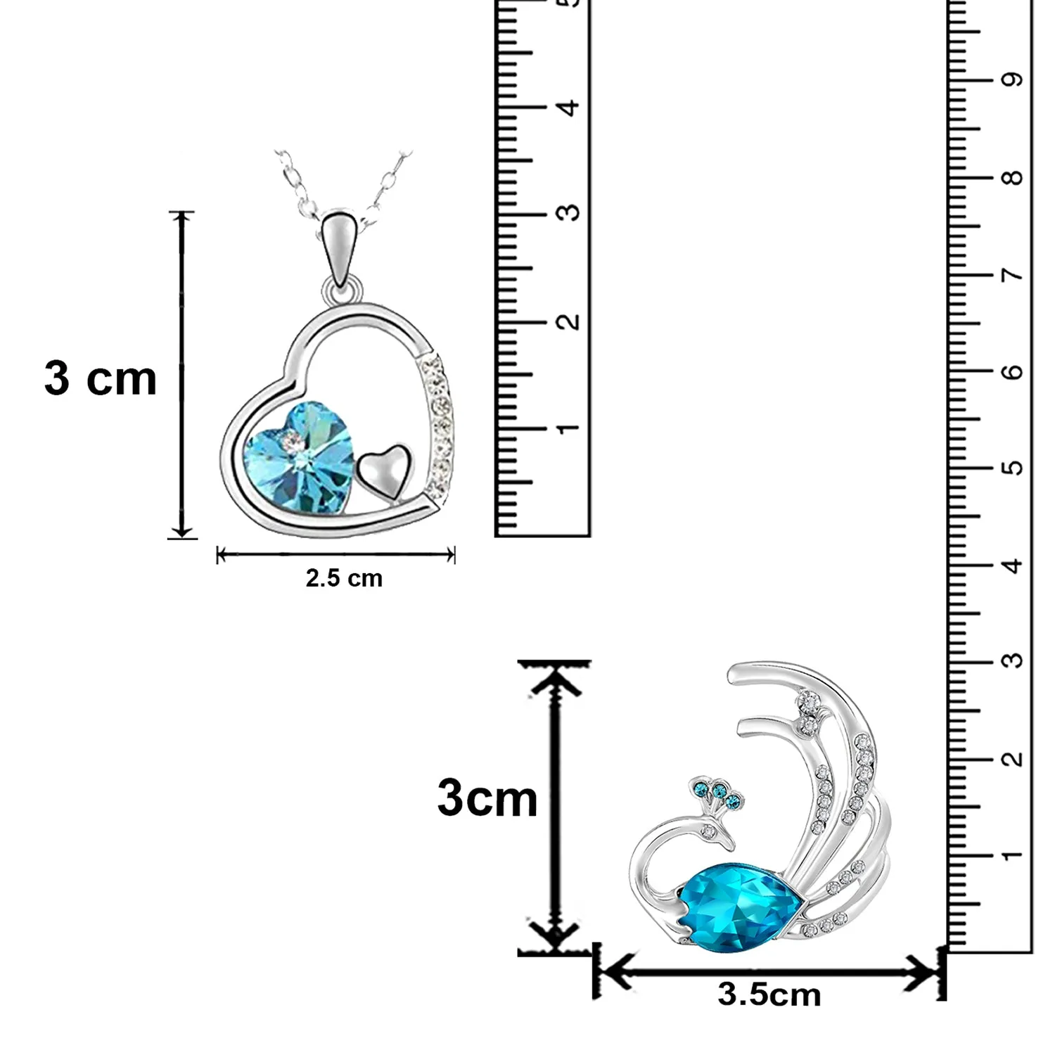 Combo of Peacock-Shaped Brooch / Saree Pin and Triple Heart Pendant