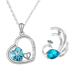 Combo of Peacock-Shaped Brooch / Saree Pin and Triple Heart Pendant