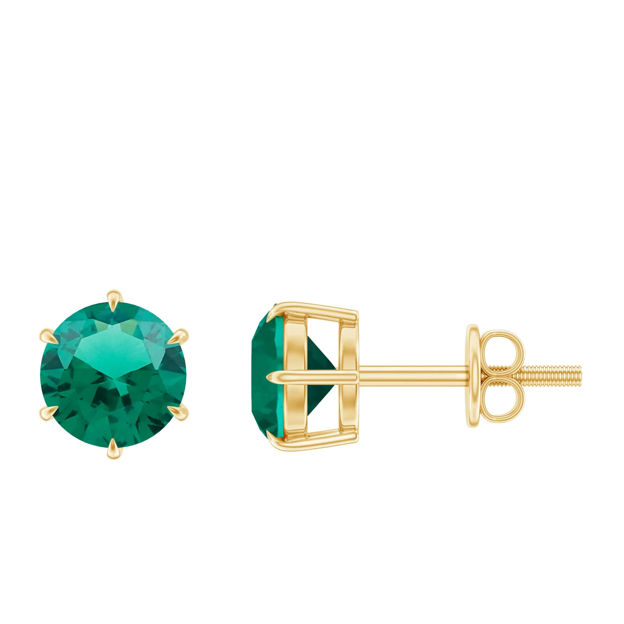 Created Emerald Simple Solitaire Stud Earrings