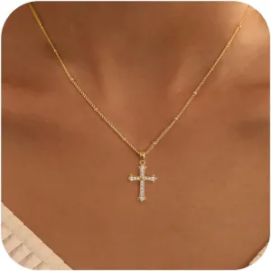 Cross Necklace for Women Trendy,Dainty 14K Gold Plated Cross Pendant Cute Choker Necklace Simple Sideway Cross Necklaces for Women Gold Jewelry Baptism Gifts
