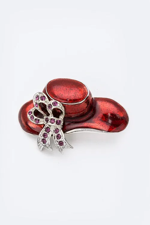 Crystal Red Hat Brooch