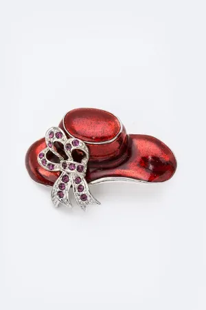 Crystal Red Hat Brooch