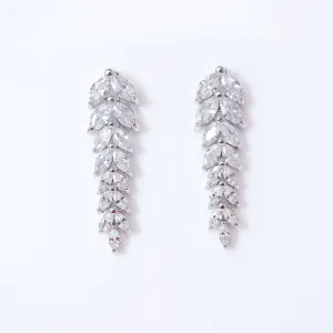 Cubic Zirconia Leaves Crystal/Diamond Earrings, Long Bridal Jewelry, Bridal Earrings, Crystal Bridal Earrings, Statement Earrings Cz